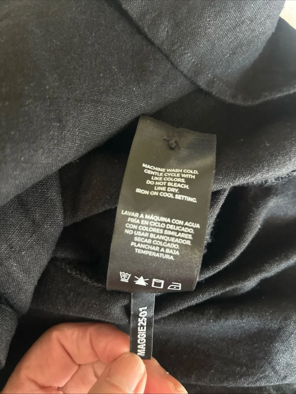 Well Worn Dress XL Black Linen Blend S/S Button Front Minimalist Capsule Travel